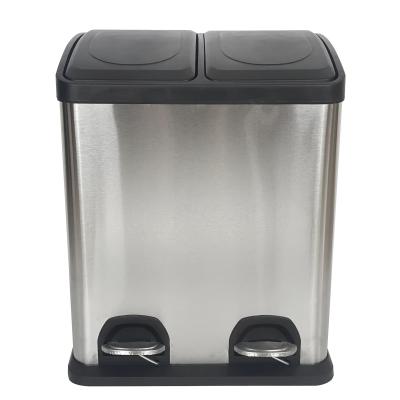 China Stainless steel double-barrel classification trash can 40L two-grid two-barrel pedal viable wholesale large-capacity waste for sale