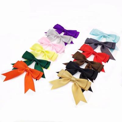 China Luster Wholesale Colored Satin Ribbon Bow Pre Made Ribbon Bows For Garment for sale