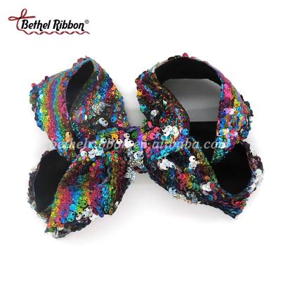 China Ribbon Girls Hairbow Hair Clip Glitter Sequin Headband Bow With Clip for sale