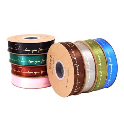 China Eco-friendly Professional Custom Printing Ribbon With Colorful Logo Satin Ribbon Roll For Gifts Wrapping for sale