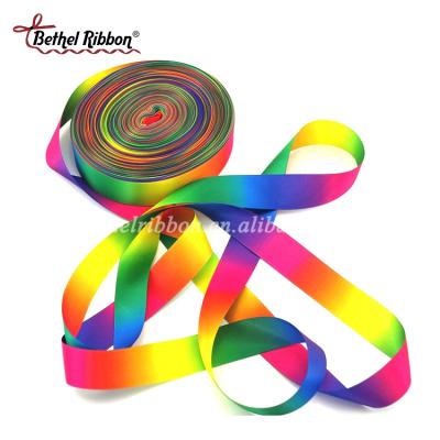 China Double Face Rainbow Ombre Rhythmic Gymnastics Satin 100% Silk or Single Face Polyester Ribbon 50mm for sale