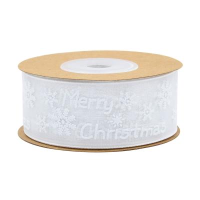 China Merry Christmas Snowflake Organza Ribbon Glitter Ribbon Silk Ribbon for Christmas Gift Wrapping for sale