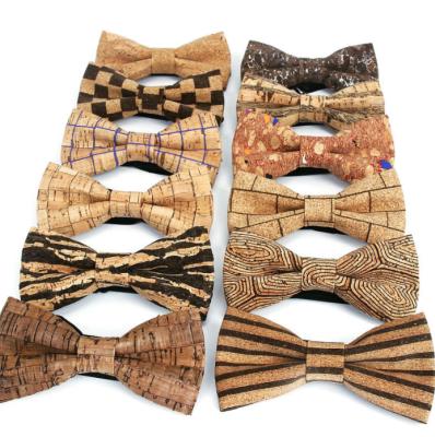 China Checked Mens Original Wooden Cork Bow Tie Wedding Gift Box for sale