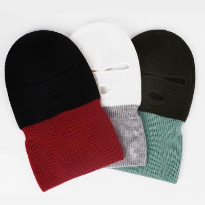 China Custom Logo Fashion Black 3 Hole Winter Ski Mask Knitted Balaclava Hat COMMON Hat for sale