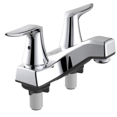 China Metered Faucets 4 Inch Plastic Deck Mounted Bathroom Basin Faucet With Two Lever Handle for sale