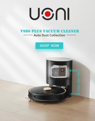 China Household Carpet Cleaner Uoni V980 Plus With Wet And Dry Bin Selfempty Power Automatic Robot Cleaning Vacuum for sale