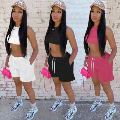 China Breathable 2022 New Crop Top Biker Shorts Outfits 2 Two Piece Short Set Jogger For Women Sleeveless Sweat Sets Casual Tracksuit for sale