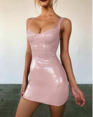 China 2022 Breathable Club Women Party Women's Sexy Slim Leather Suspender Dress Vendor Clothing Dress PU for sale