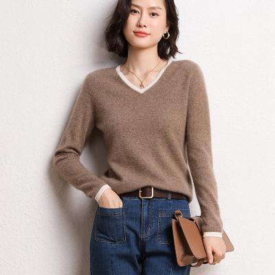 China 2021 New Cashmere Anti-pilling Cashmere Commuter Woolen Ladies V-Neckline Elegant Sweater for sale