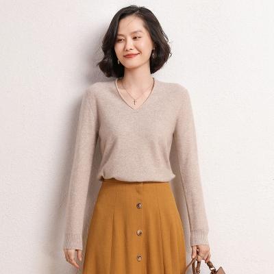 China Anti-Wrinkle Women Sweater V-Neck Women Cashmere Sweaters Knitted Casual Long Sleeve Cashmere Sweater Girl Clothing for sale