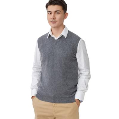 China Anti-wrinkle Man Knit Sweater Vest 100%Cashmere Sleeveless Sweater GRAY Dark Blue Match With Shirt V-neck for sale