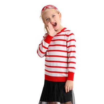 China Color Striped Anti Shrink Round Neck Knitted Cashmere Sweater For Kids for sale