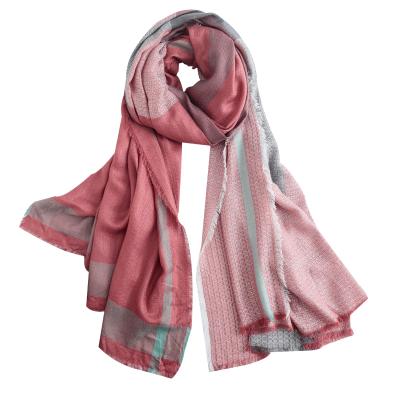 China Latest Popular Modal Daily Lifestyle Jacquard Ladies Silk Wool Scarf Shawl for sale