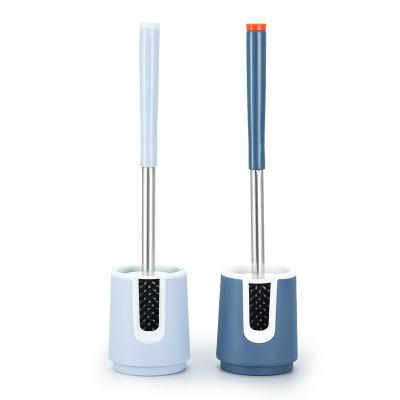 China Viable Wholesale Blue Soft Silicone Plastic Toilet Reading Brush Bathroom Toilet Brush and Holder Set for sale