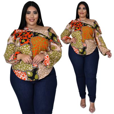 China PSB2027 Fast Delivery Fashionable Anti Shrink Printed Off The Shoulder Colorful Plus Size Womens Tops And Blouses for sale