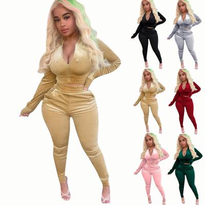 China PSWTS2012 High Quality 2 Piece Breathable Plus Size Crop Top Velvet Jogging Sweatsuit Tracksuit Set Women for sale