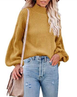 China PWS2003 New Custom Made Stylish Long Sleeve Anti-UV Solid Color Sweater Turtle Neck Plus Size Knit Sweater Women for sale