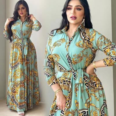 China MSD2042 Modern Polyester Hit Fashion Amazon Printed Long Sleeve Muslim Dress Dubai Abaya Islamic Clothing for sale