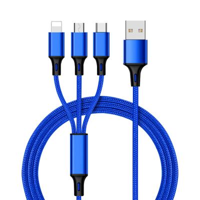 China Usb Micro Usb Cell Phone Factory Cheapest Cell Phone Cables 3 In 1 Charger Cable Braided Universal Type C 3 In 1 Charging Cable for sale