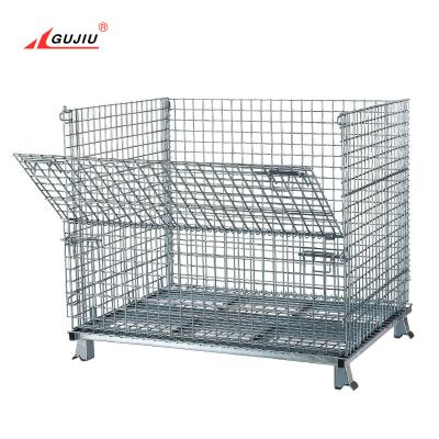 China Industrial Collapsible Stain Pallet Box Wire Mesh Container Stackable Metal Storage Steel Folding Cage For Warehouse 50*50mm for sale