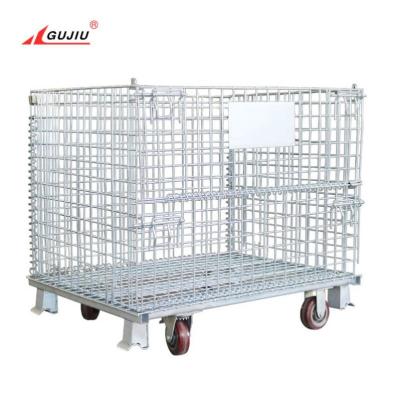 China Rigid Welded Industrial Lockable Logistics Transport Material Handling Container Warehouse Metal Wire Storage Cage With Wheels for sale