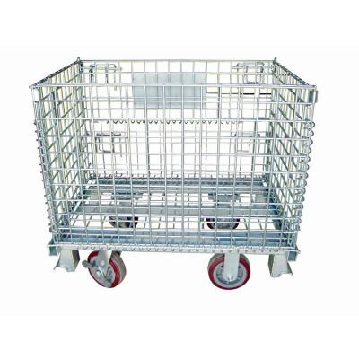 China Industrial Warehouse Metal Storage Wire Mesh Pallet Cage With Wheel for sale