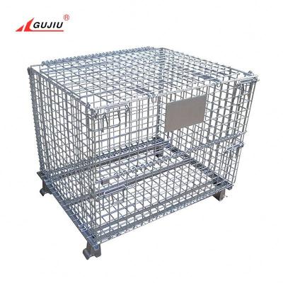 China Industrial Logistics Transport Wire Mesh Folding Stacking Steel Collapsible Metal Containers With Hinged Lids for sale