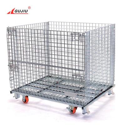 China Logistics Transport Square Box Zinc Mesh Metal Containers Japanese Folding Metal Locker Gas Cylinder Work Storage Transport Forklift Safety Cage for sale