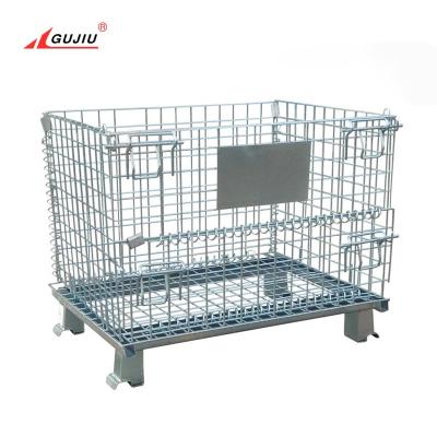 China Welded Forklift Lockable Pallet Folding Bin Logistics Transport Metal Lifting Bottle Cage Metal Storage Steel Rolling Cage for sale