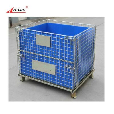 China Wholesale Logistics Transportation China Wine Metal Folding Container Crate Wire Mesh Boxes Cargo Storage Pet Preform With PP Sheet for sale