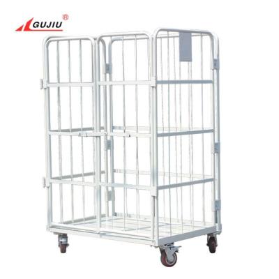 China Logistics Wire Mesh Cart Storage Metal Trolley Foldable Door Safety Transport Warehouse Supermarket Warehouse Cage Roll Door with Wheels for sale