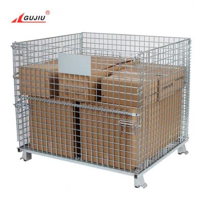 China Logistics Transportation Stacking Collapsible Folded Steel Wire Mesh Pallet Cage With Wooden Pallet for sale