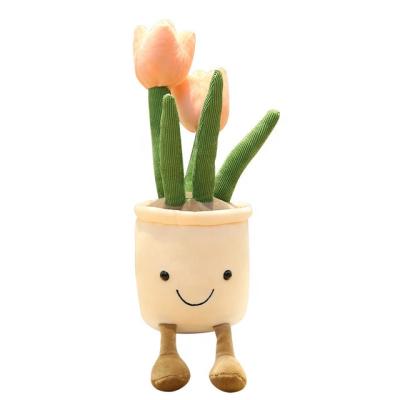 China RTS Gift 35cm Tulip Plants Plush Stuffed Decoration Lifelike Toys Shelf Decor Soft Doll Creative Potted Flowers Sit for sale