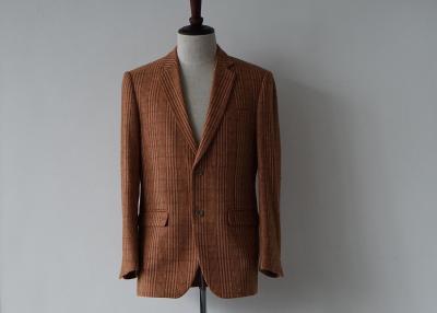 China Stripe / Check Pattern Mens Wool Suits Light Orange Color Softer Interlining for sale