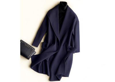 China Womens Handmade Wool Coats , Navy Blue Warm Wool Winter Coats Custom Size for sale