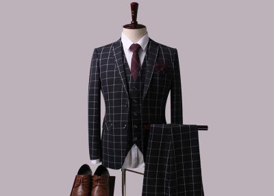 China Three Pieces Mens Plaid Suit , Polyester Grid Dark Checkered Suit Gentlemen Style for sale