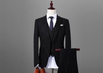 China Pinstripe Plain Mens Black Suit Three Pieces Pant Jackets Polyester / Viscose for sale