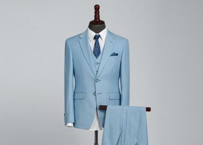 China Three Pieces Sky Blue Business Suit Regular Fit Pant Coat Vest Worsted Wool for sale