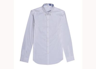 China Back Neck Mens Cotton Shirts , White Long Sleeve Shirt Mens Embroidery Front Logo for sale