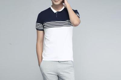 China Auto Double Pique Mens Polo Shirts , Cotton Striped Polo Shirt  Short Sleeve for sale