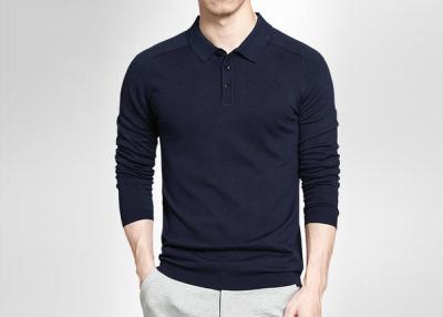 China Autumn Navy Blue Mens Polo Shirts , Lapel Loose Long Sleeve Polo Shirts For Men for sale