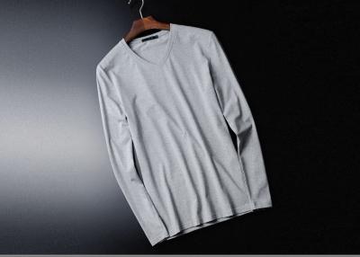 China V Collar Pure Cotton Mens Long Sleeve Tee Shirts White Tight Top Autumn Clothing for sale