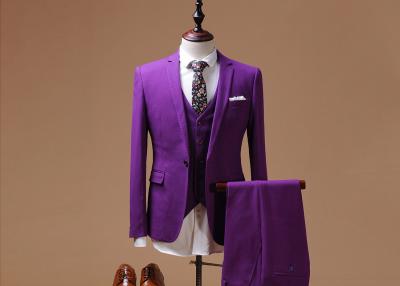 China Polyester / Viscose Mens Three Piece Business Suit Purple Waistcoat Full Canvas for sale