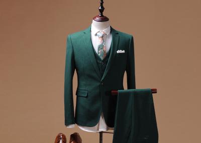 China Italian Style Tailored Three Piece Suit Green Color Contrast Flap Two Pockets for sale