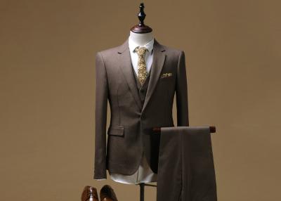 China Boutique Mens Three Piece Suit , Safari Chocolate Brown 3 Piece Suit Neck Design for sale