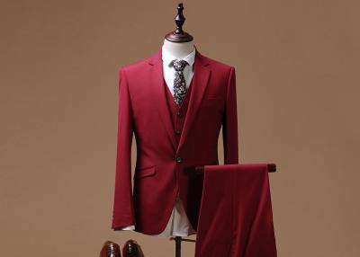 China Twill Red Mens Three Piece Suit , Groom Wedding 3 Piece Suit With Low Waistcoat for sale