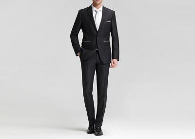 China Two Buttons Mens Black Wedding Suits Woolen Doule Vents Polyester / Rayon for sale