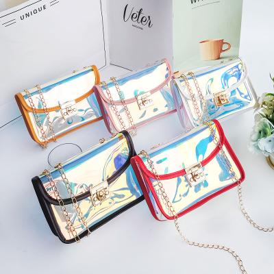 China New Fashion Jelly Shoulder Bag Pvc Transparent Small Square Messenger Bag Handbags For Women PORTABLE Chain Buckle for sale