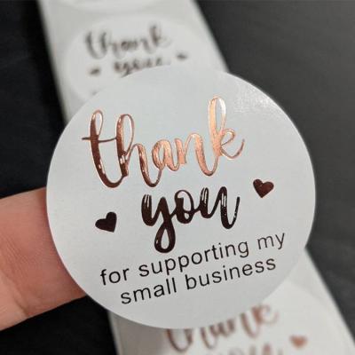 China Custom 1.5 inch Waterproof+Eco-friendly White and Rose Gold Foil Thank You Package to Support My Small Business Stickers for sale