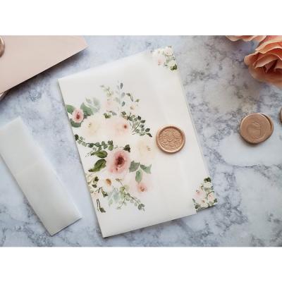 China Europe Vellum Bulk Elegant Pastel Blush Floral Vellum Jacket for Wedding Invitations for sale